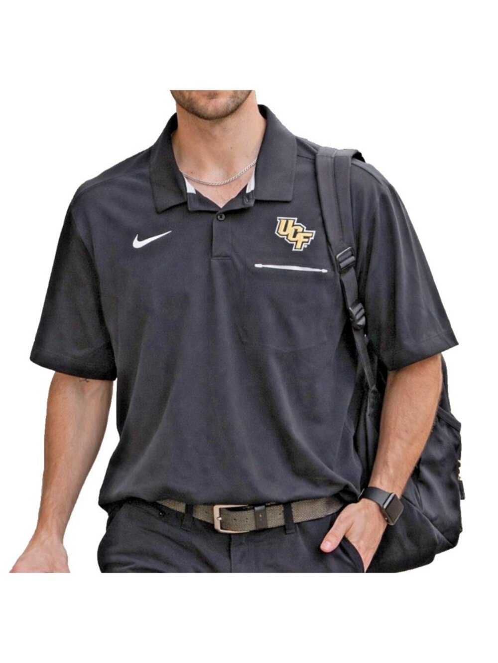 Nike Dri-FIT UCF Knights Mens Large Black Short Sleeve Performance Polo Shirt. G